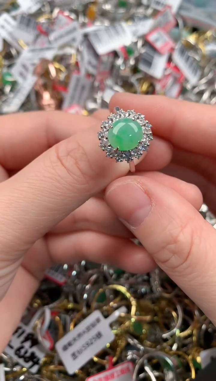 银S925镶嵌戒指翡翠999   3