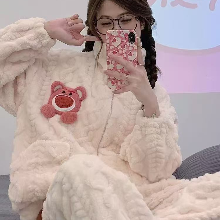 拉链小熊睡衣套装