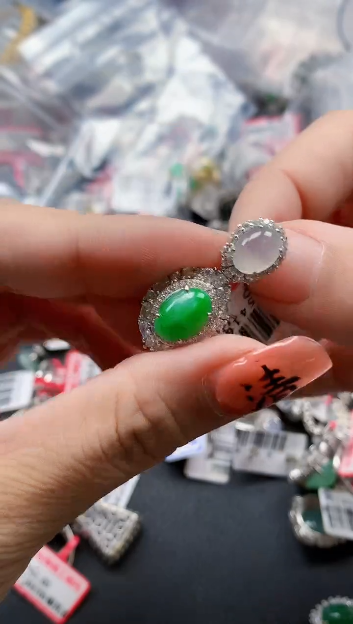 银S925镶嵌戒指翡翠天然A货缅甸翡翠