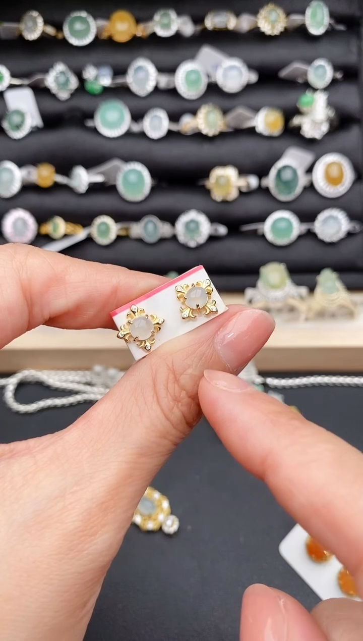 【闪购商品】翡翠戒指银S925镶嵌缅甸天然A货翡翠222  5-6