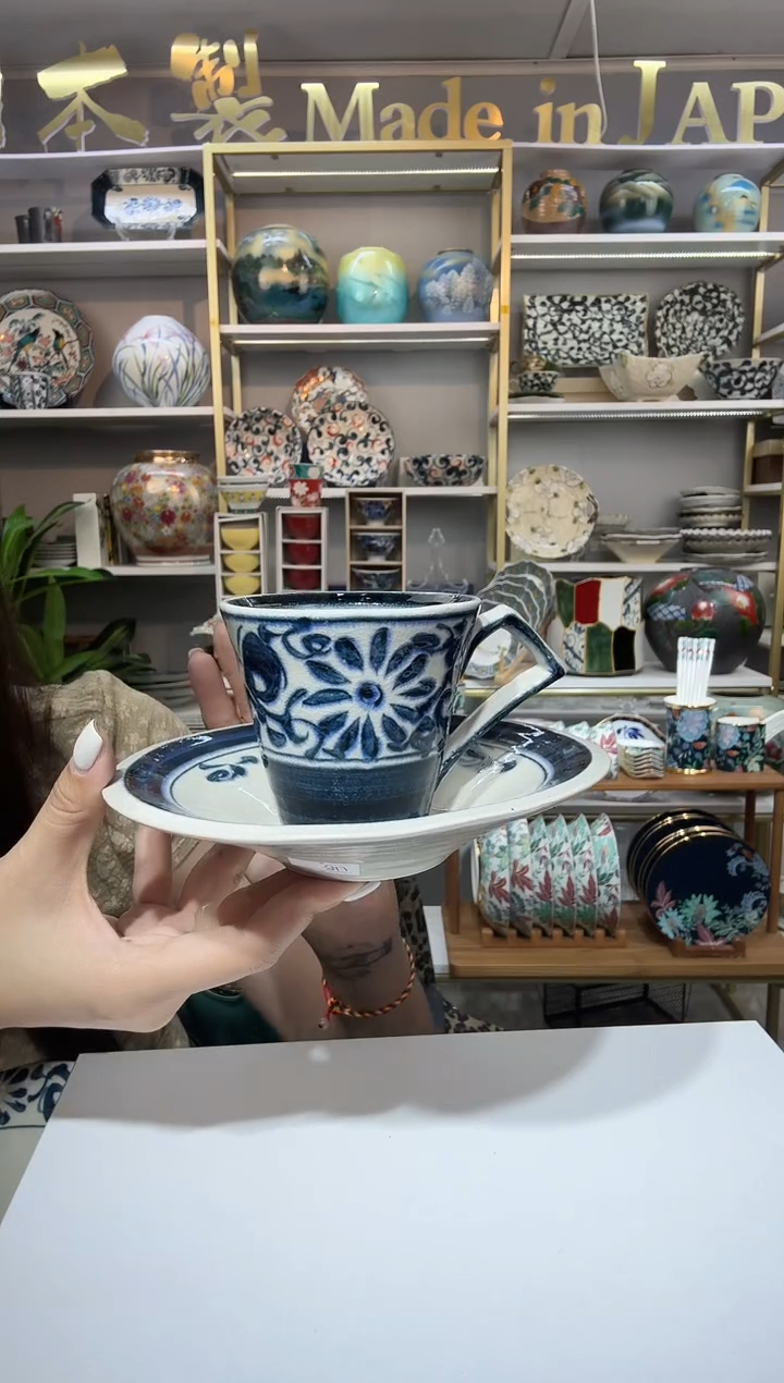 陶瓷宗山家折边手柄咖啡杯（带碟）250ml