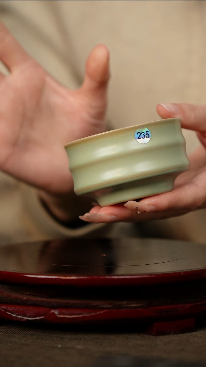 全品 粉青 竹节杯 