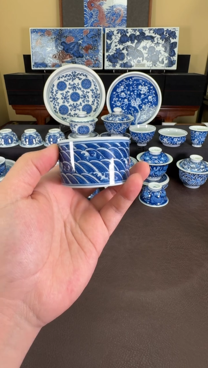 【闪购商品】瓷片羿器窑纯海浪纹扳指杯