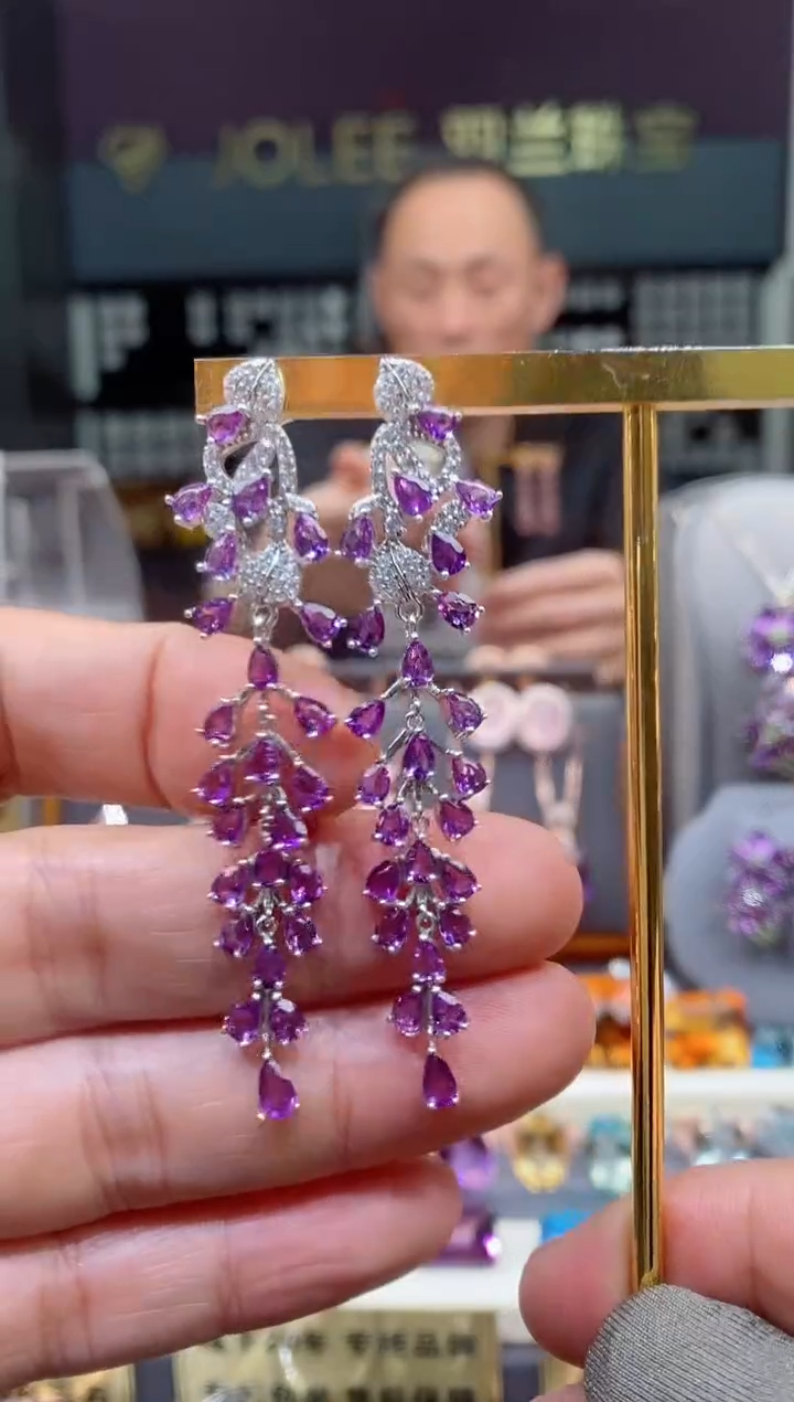 【闪购商品】紫晶耳钉银S925镶嵌紫晶耳钉