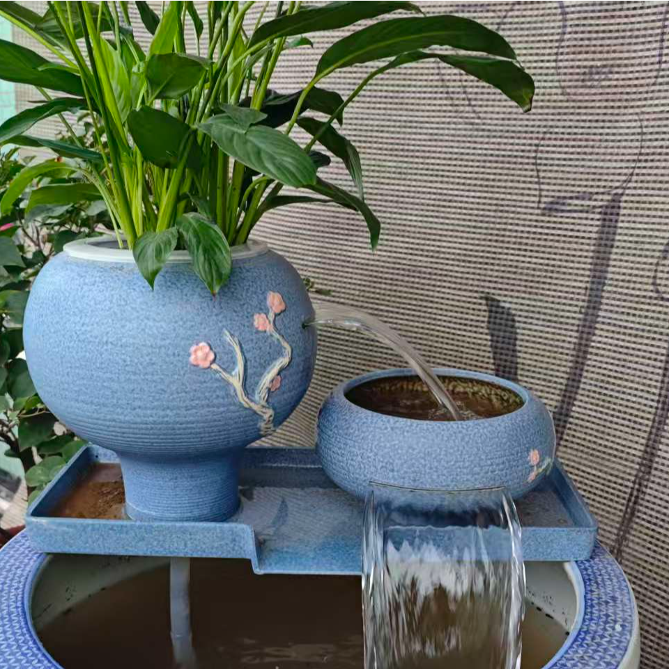 楚汉听香流水摆件中号瀑布古法养鱼过滤增氧种绿植造景