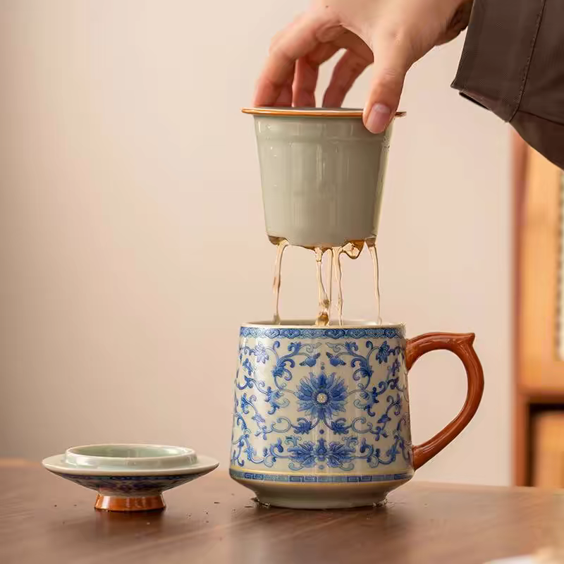 【现货】缠枝莲办公杯F169