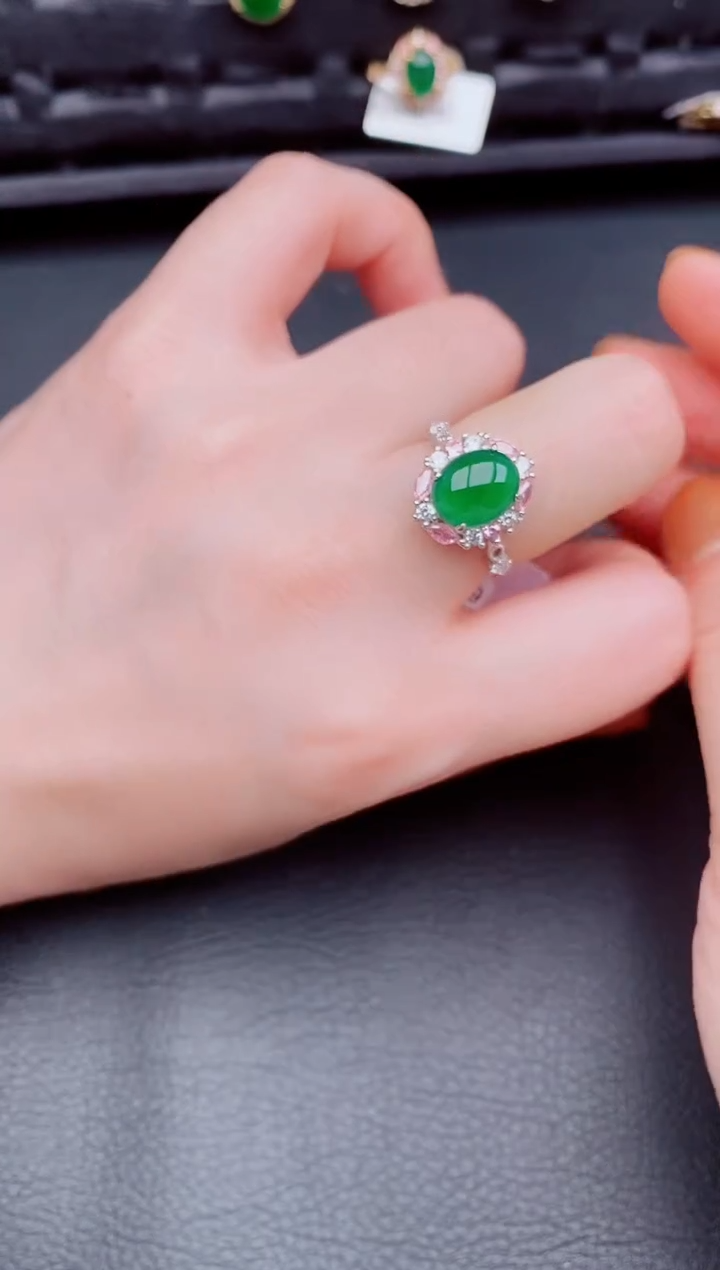 【闪购商品】翡翠戒指银S925镶嵌天然a货翡翠140