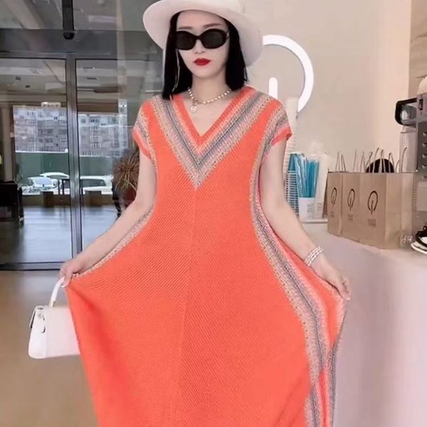 【文文家】SK230&SK211三宅褶皱轻奢女装#龙鳞褶V领无袖连衣裙