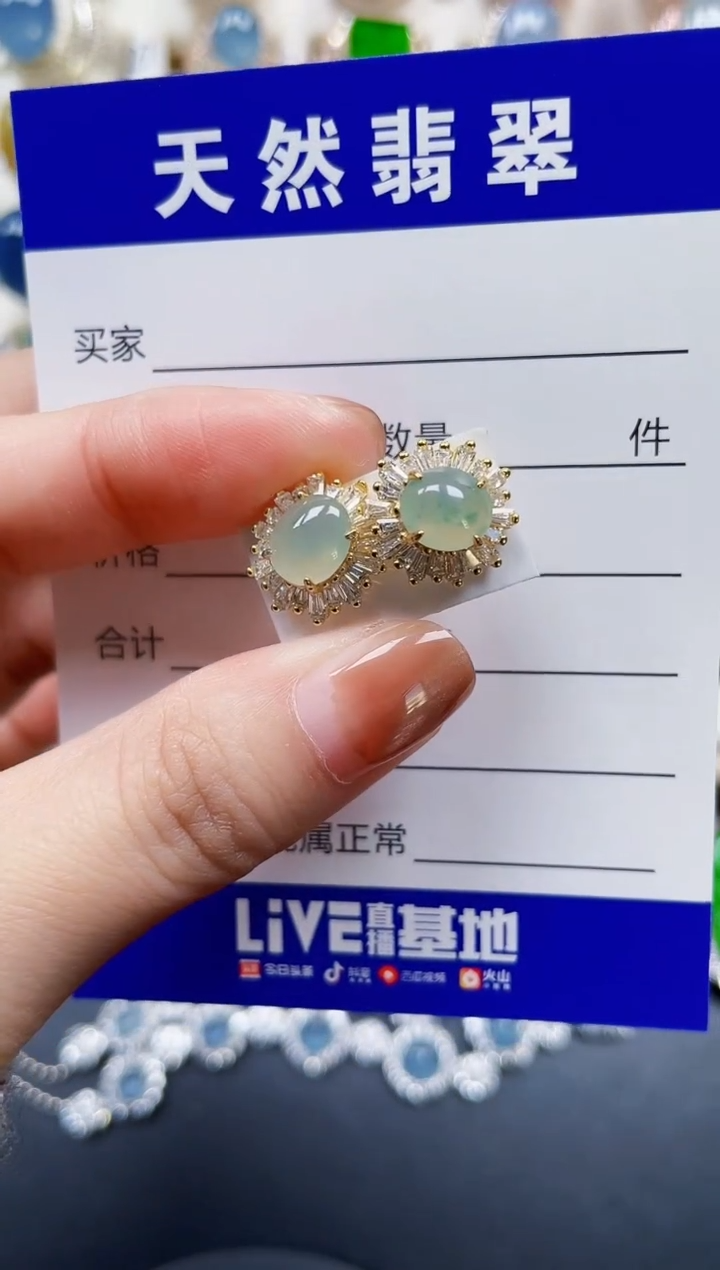 银S925镶嵌翡翠耳饰214