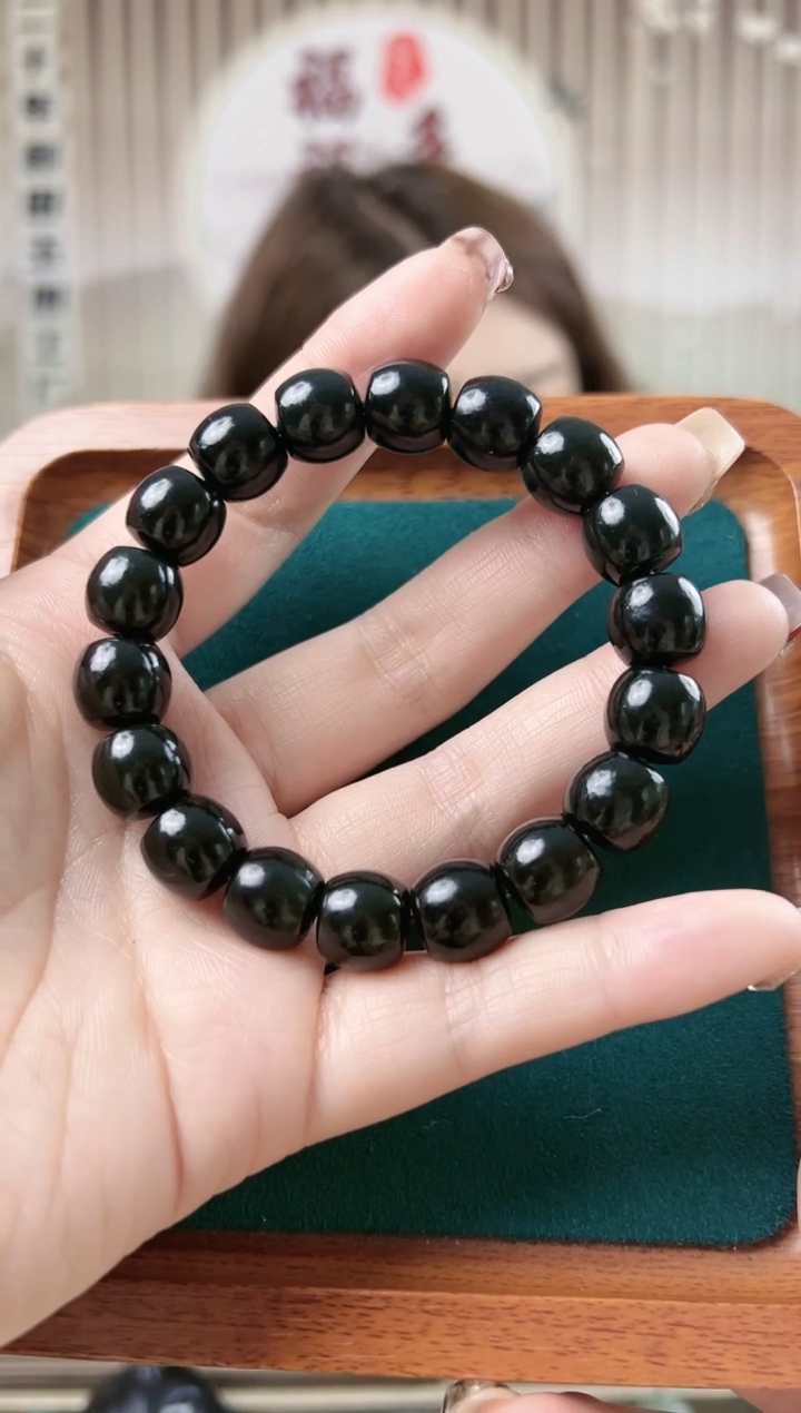 【闪购商品】和田玉手链未镶嵌和田玉黑油青苹果珠手串12