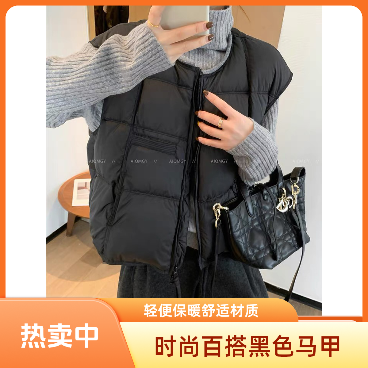 白鸭绒羽绒马甲女短款背心秋冬新款2025洋气宽松高级感小个子坎肩