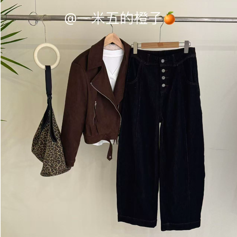 加厚加绒 阔腿弯刀裤小个子牛仔裤女 C1069