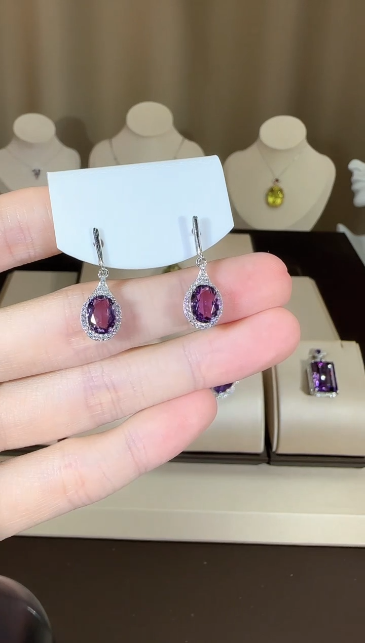 【闪购商品】紫晶耳饰银S925镶嵌6*8mm耳坠