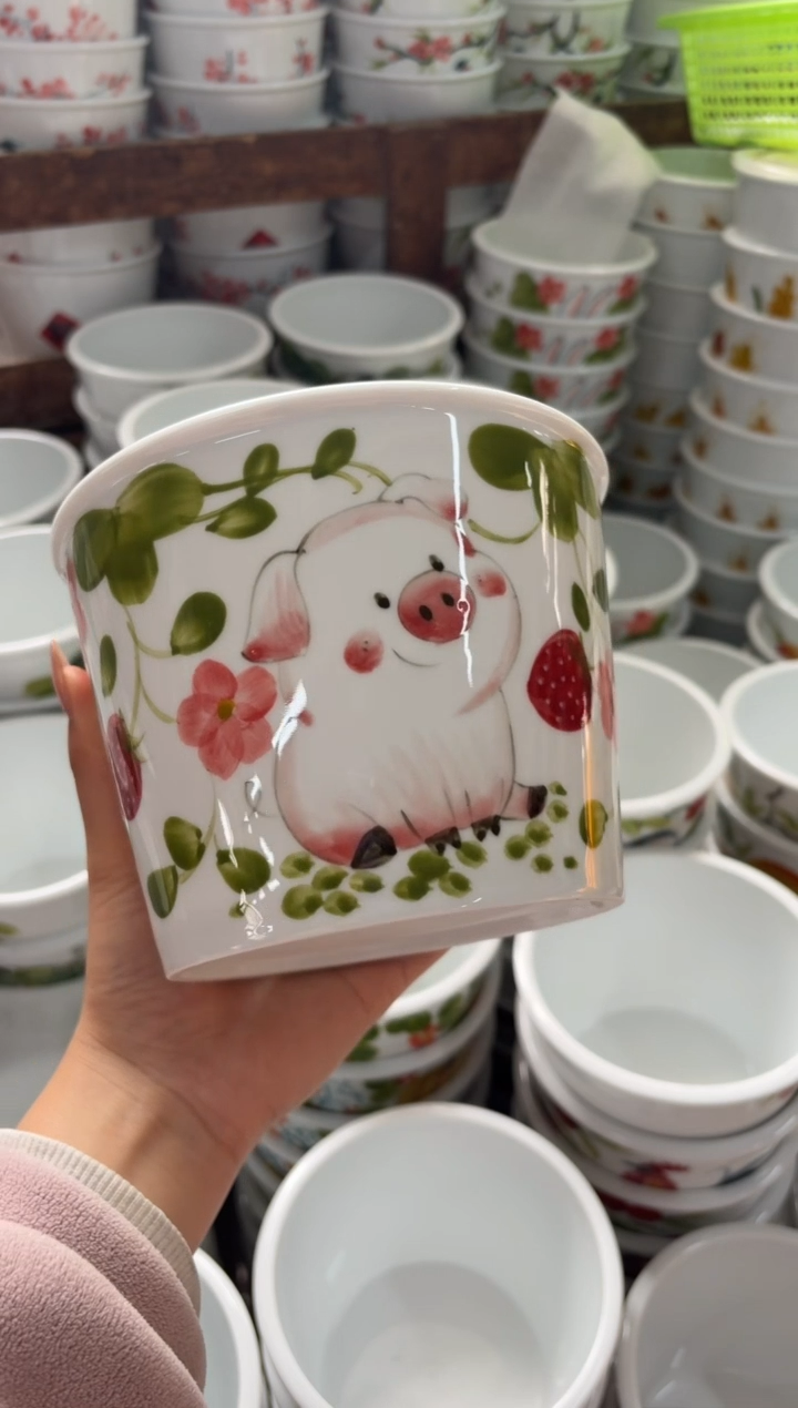瓷片景德镇高温陶瓷食品级手绘釉中彩-大号泡面桶