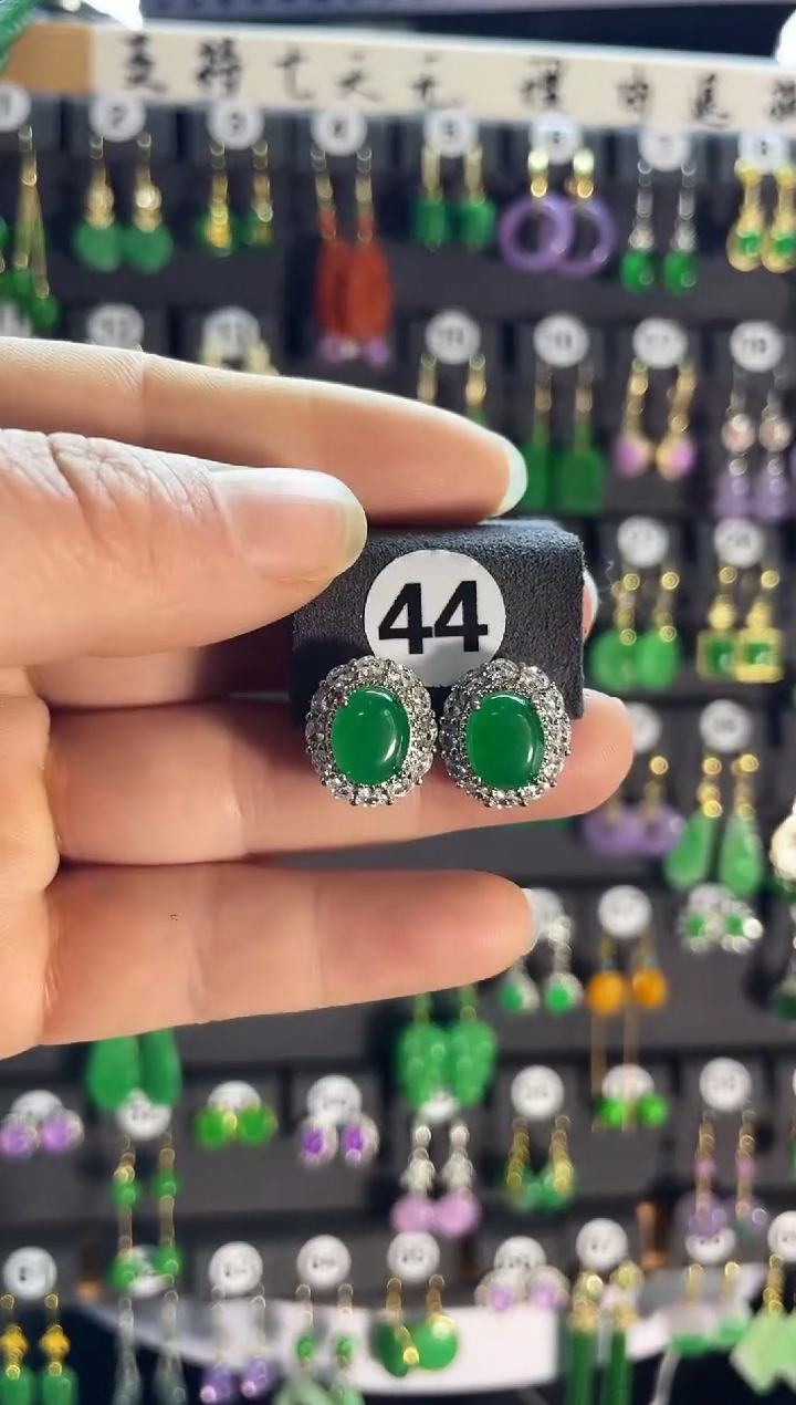 【闪购商品】翡翠耳饰银S925镶嵌老44..