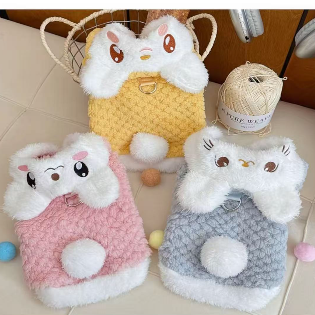 051秋冬装新款加绒INS风宠物狗狗猫咪服饰刺绣衣服博美背心可牵引