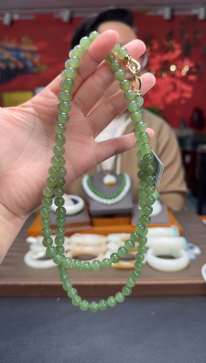 【闪购商品】和田玉颈饰未镶嵌湖水绿108颗多圈卡8