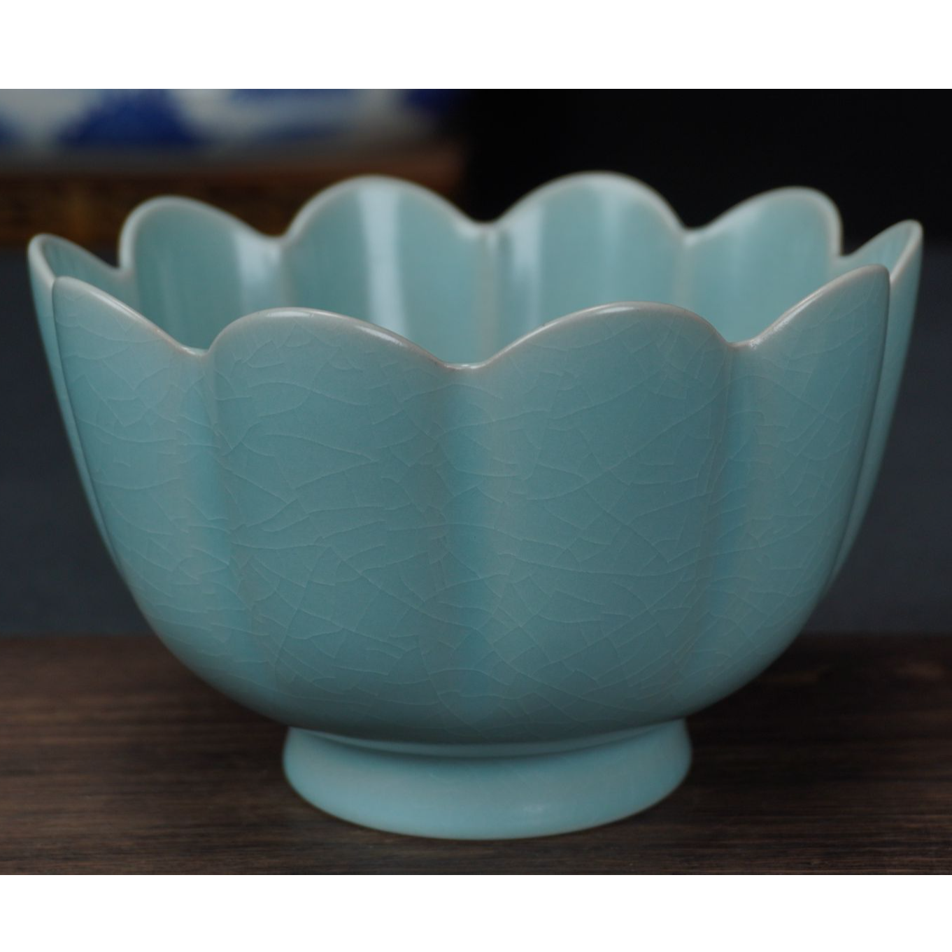 莲花温碗   清凉寺原矿石釉  支钉支烧  蝉翼纹开片家用