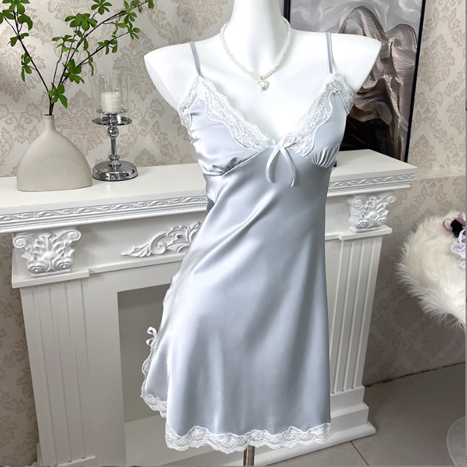 家居睡衣蕾丝性感女士夏季春夏纯欲薄款诱惑春秋美背法式露背火辣