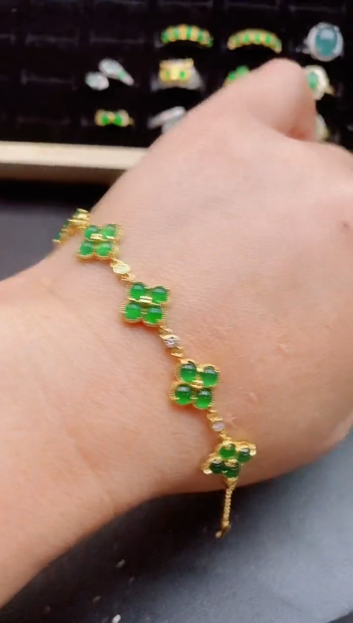 【闪购商品】翡翠手链银S925镀金镶嵌121212