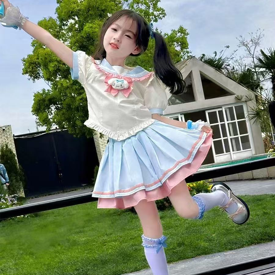 女童jk裙套装儿童夏装2025新款学院风洋气女孩短袖百褶裙两件套潮
