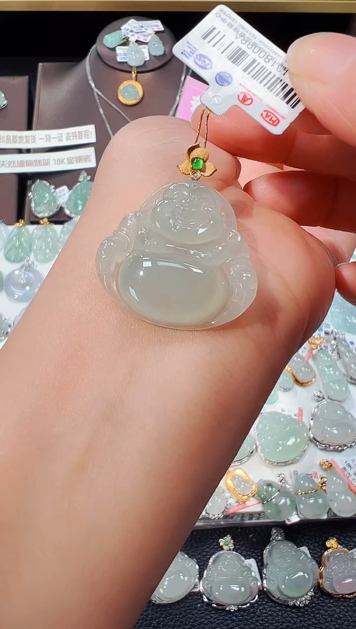 【闪购商品】翡翠吊坠(不含链)18K金镶嵌佛公吊坠98A
