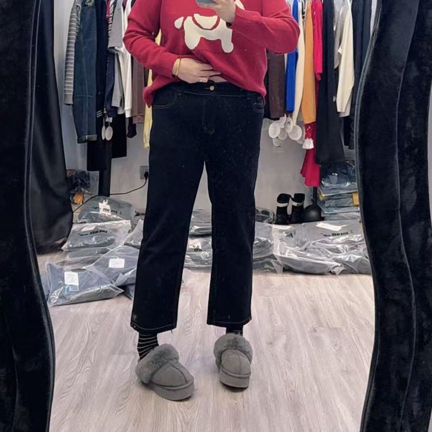 2025广州凤姐11195冬季新款加绒显瘦弹力牛仔烟管裤