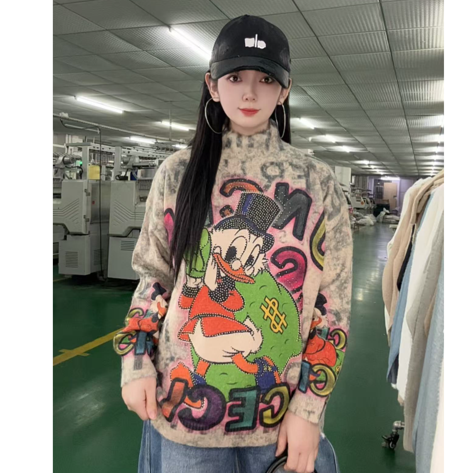 【烫钻美钞鸭】2025秋冬潮酷针织衫宽松80-180斤休闲百搭INS风