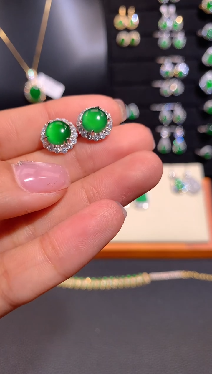 【闪购商品】翡翠耳饰银S925镶嵌多样性