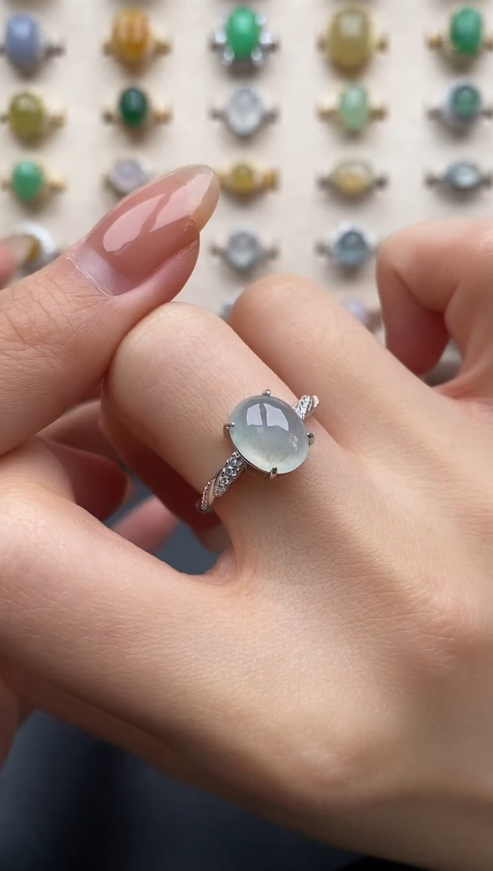 银S925镶嵌戒指翡翠一物一证一礼盒