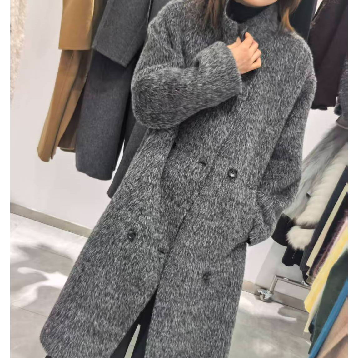 长款双面秋冬时尚苏丽外套立翻领厚款韩版大衣