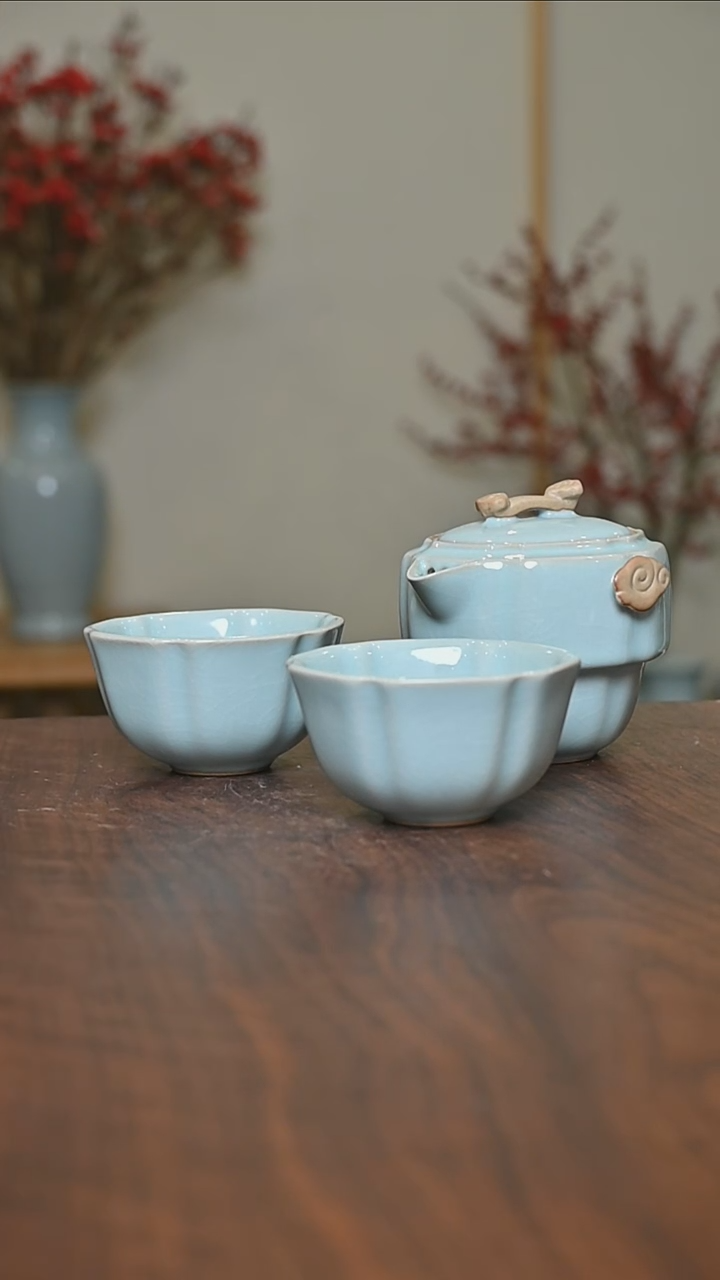 【闪购商品】其他如意快客一壶两杯天青釉朱家款