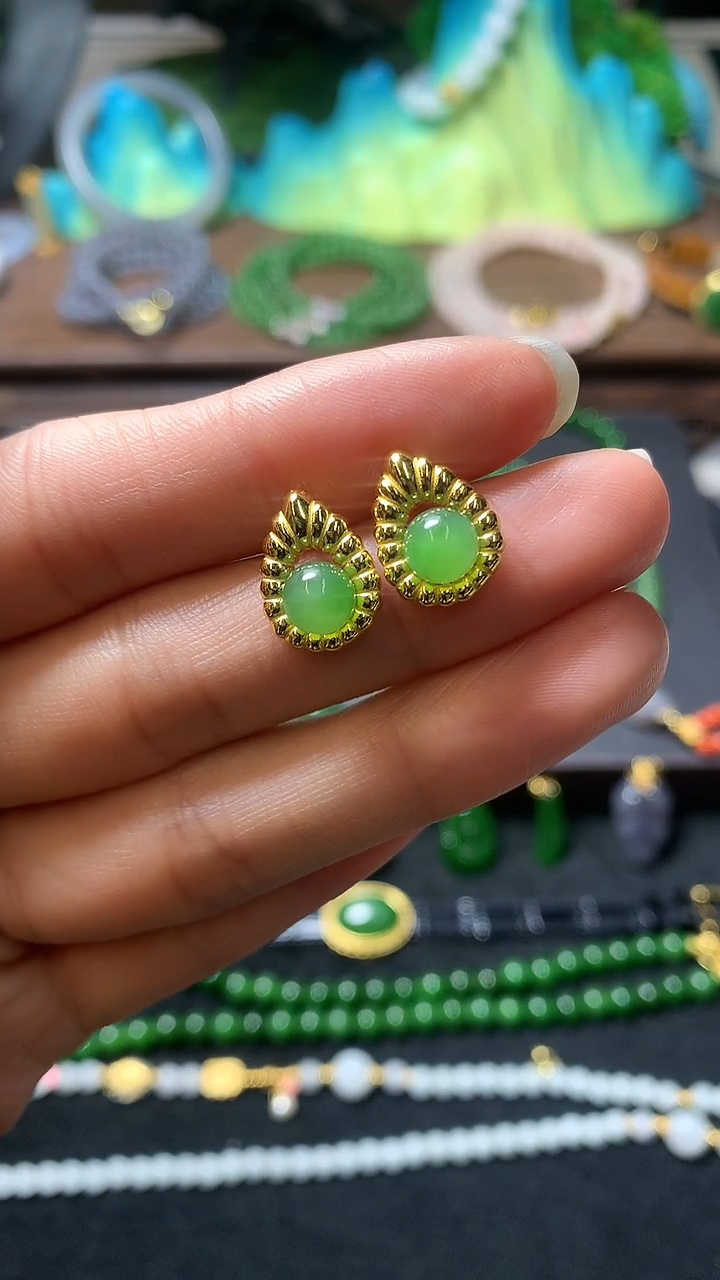 【闪购商品】和田玉耳饰银S925镶嵌耳钉