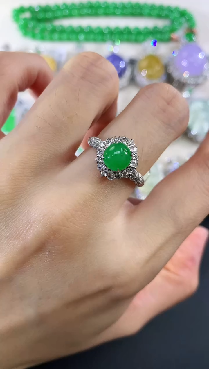 18K金镶嵌戒指翡翠123|9900