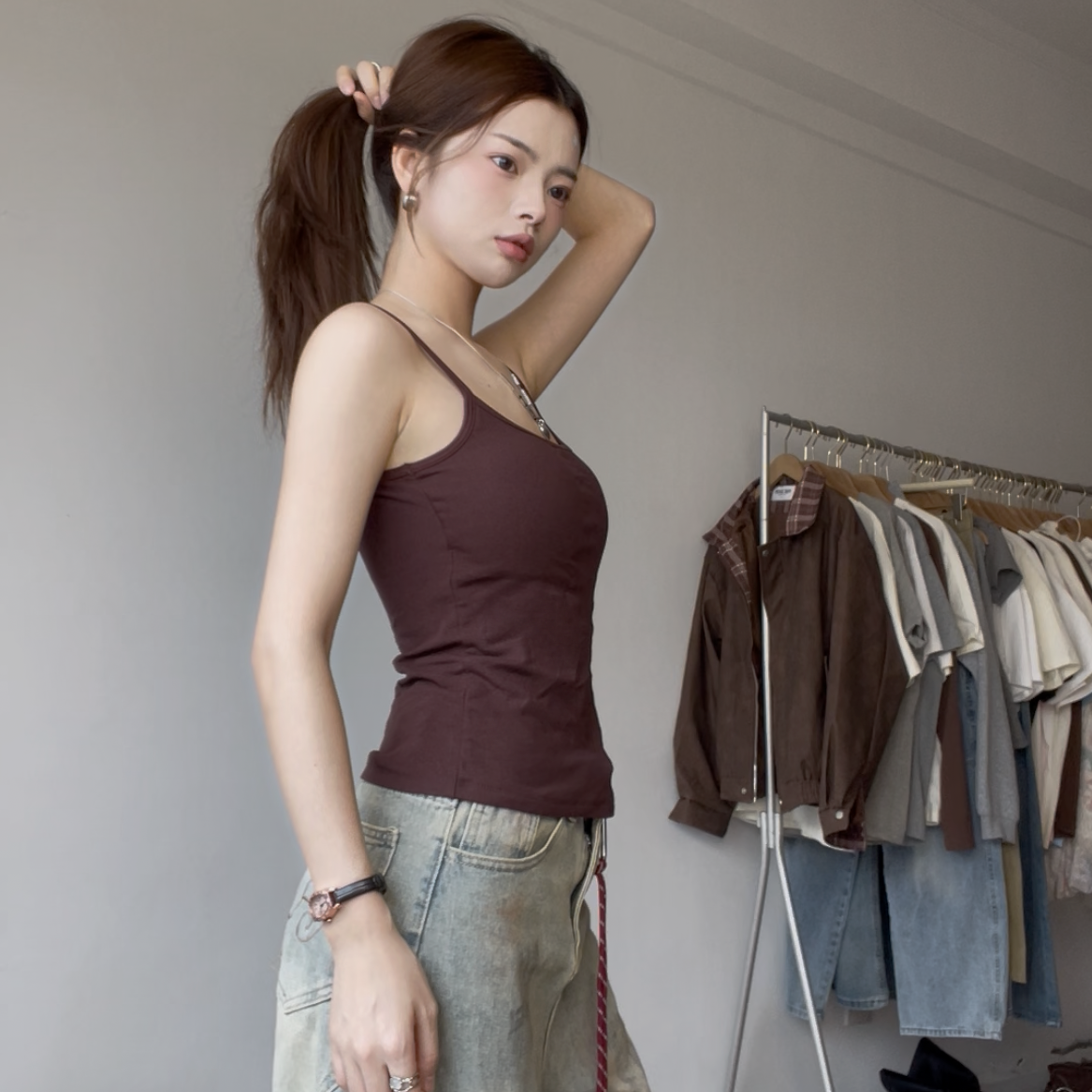 【吊带背心】 Pocket口袋服饰 磨毛带胸垫内搭打底上衣小吊带背心