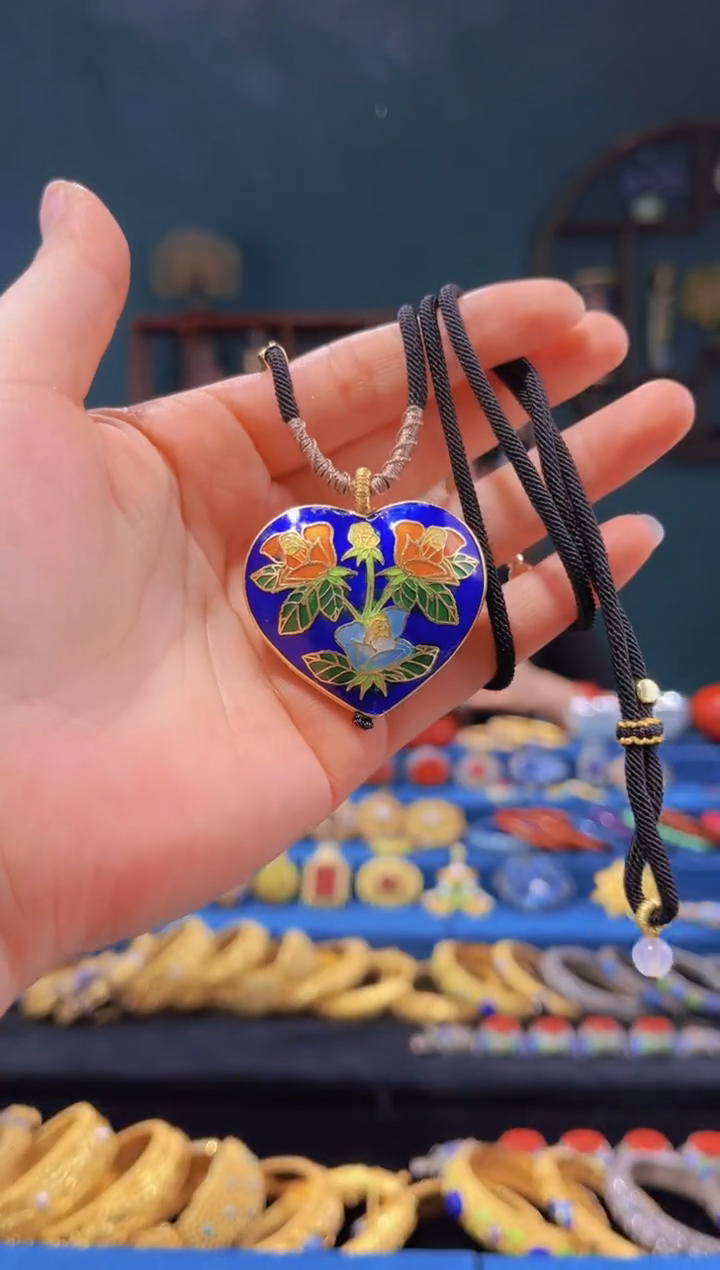 【闪购商品】非遗绝技 景泰蓝心形吊坠 宝蓝
