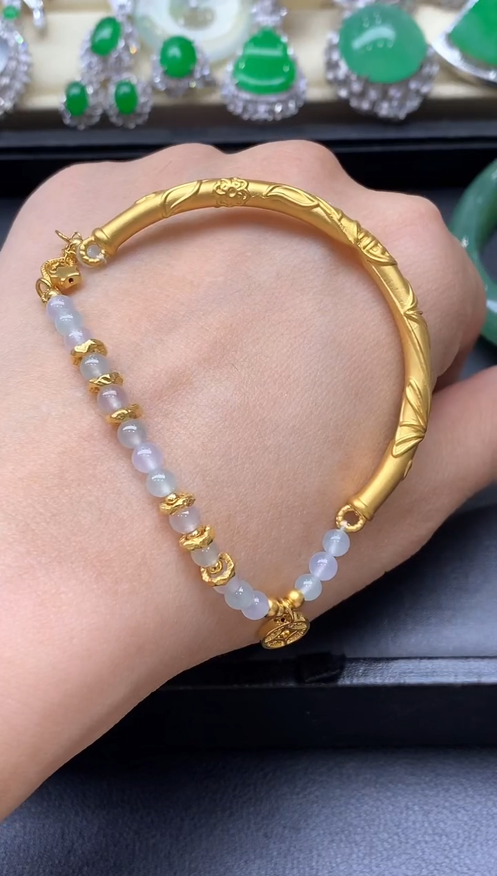 足金镶嵌手链翡翠681-中国好珍宝