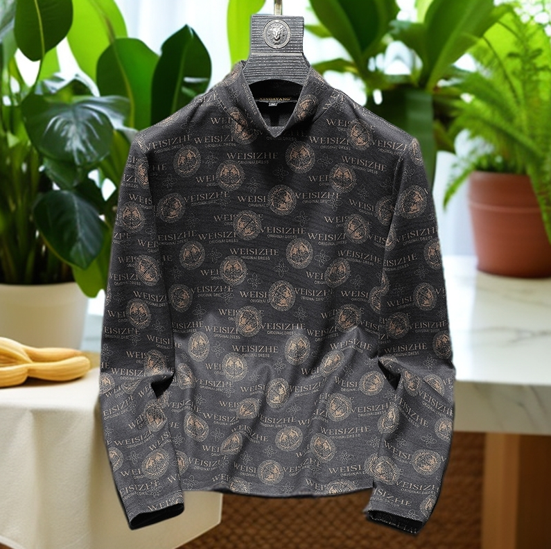 K1-K100字母男士T恤秋冬高领长袖打底衫男装休闲百搭上衣集合