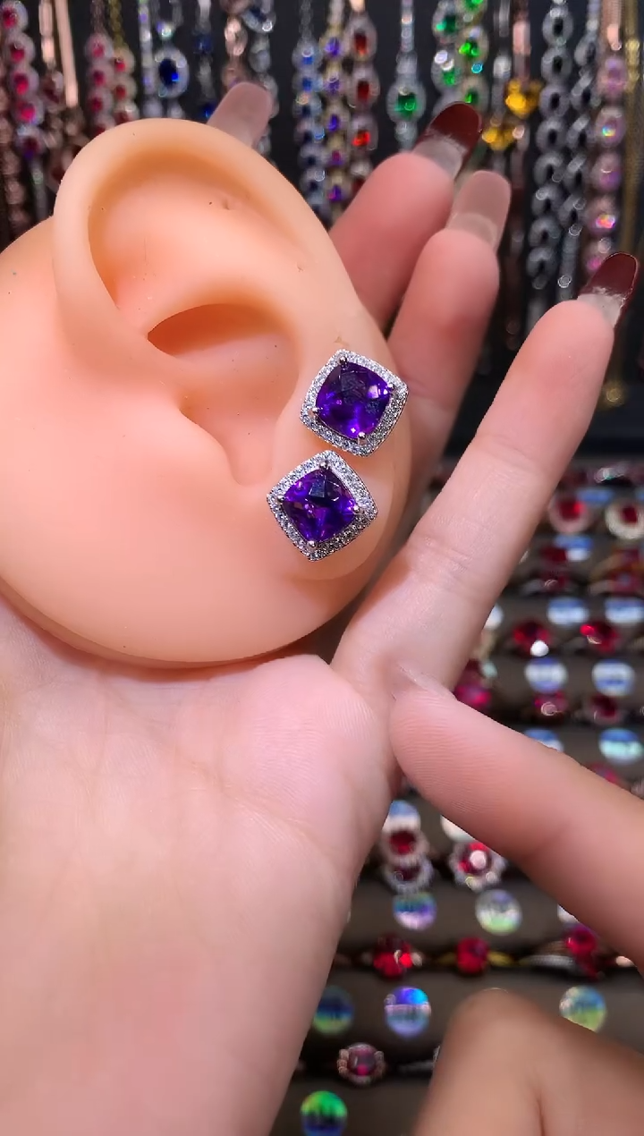 【闪购商品】水晶耳饰银S925镶嵌高温优化/合成处理银色