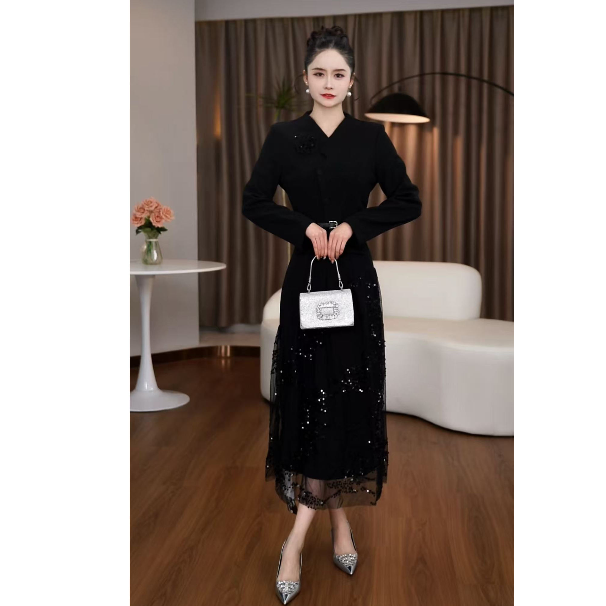 【然也专属】【加绒加厚】2025秋冬气质裙子名媛收腰连衣裙女2681