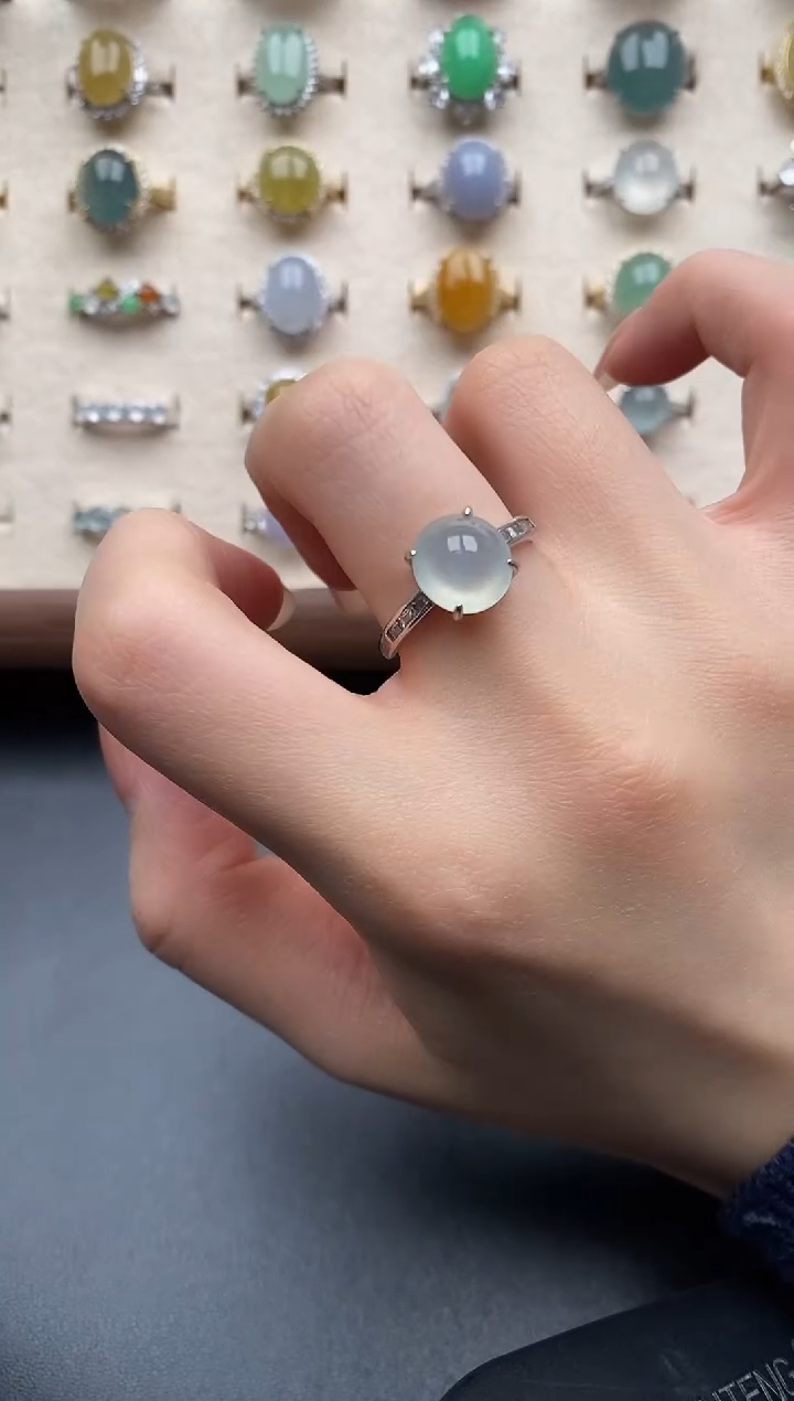 银S925镶嵌戒指翡翠一物一证一礼盒