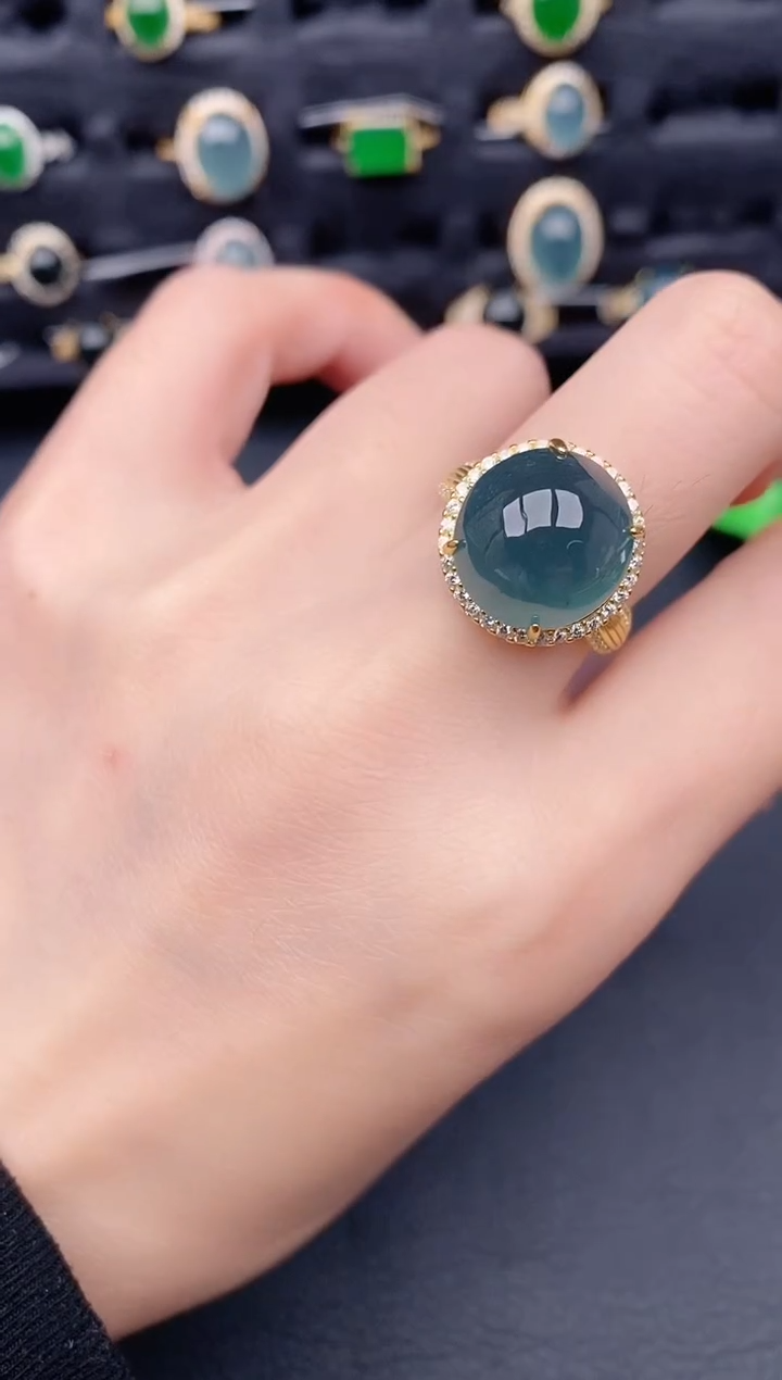 银S925镶嵌戒指翡翠天然a货翡翠521