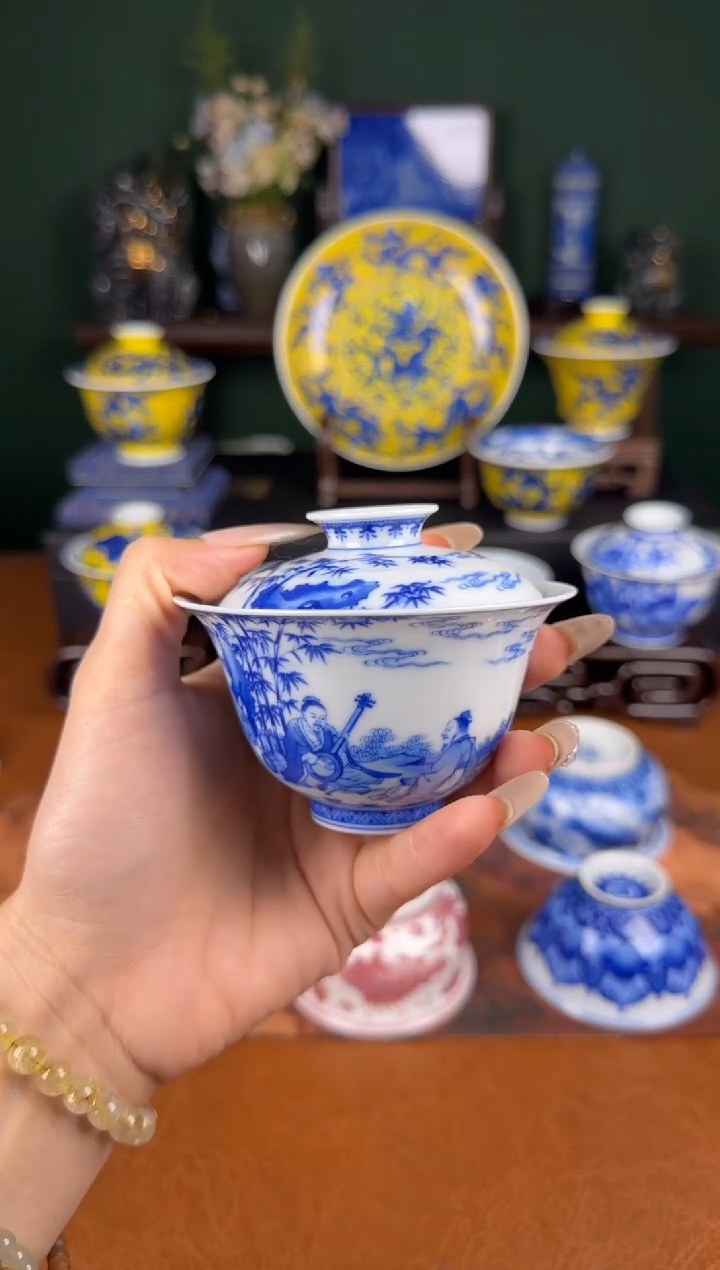 杯仪贤堂 竹林七贤盖碗