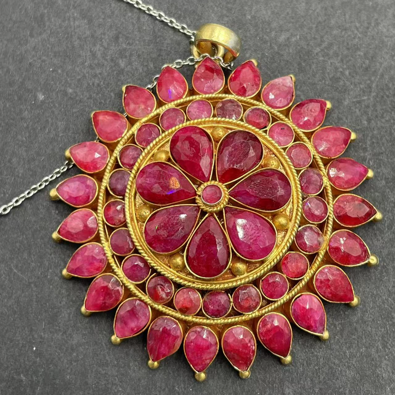 非金属玻璃项链 尼泊尔手工鎏金嘎乌盒金复古红色时尚