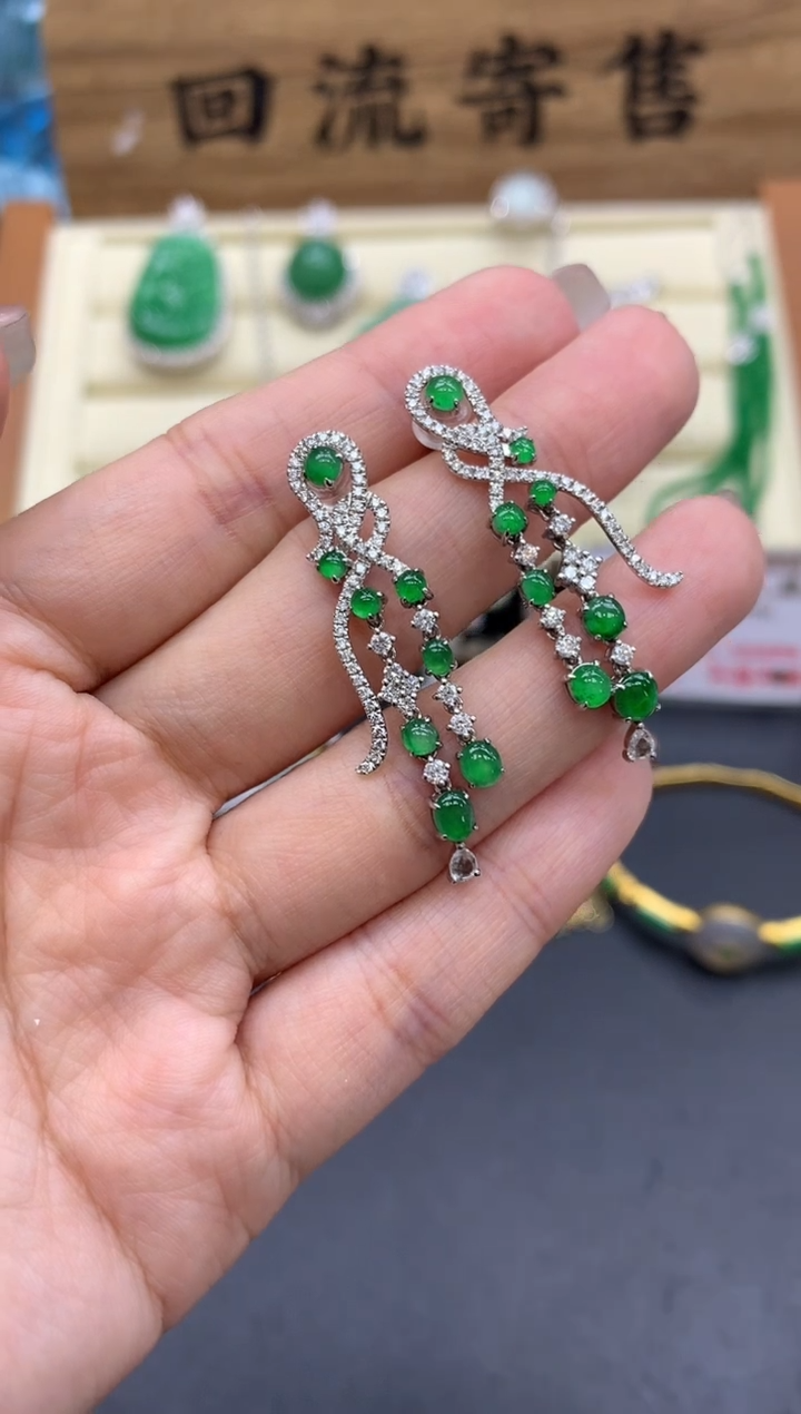 【闪购商品】翡翠耳饰18K金镶嵌684-中国好珍宝