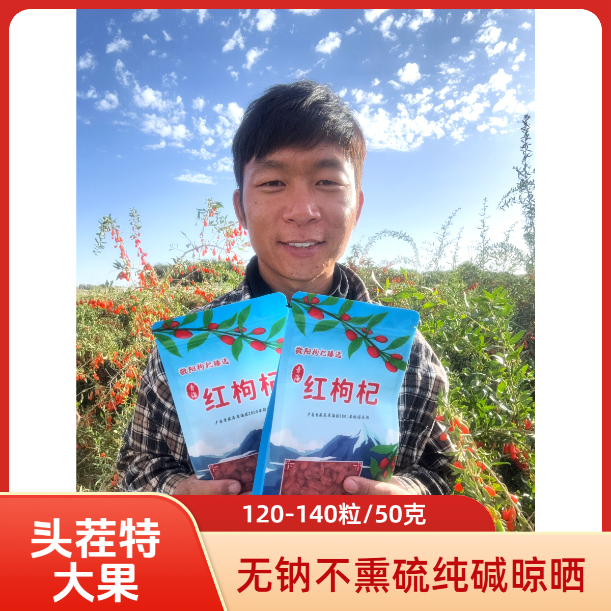特大果-约130粒/50g柴达木头茬枸杞 无钠不熏硫纯碱晾晒 干嚼泡水