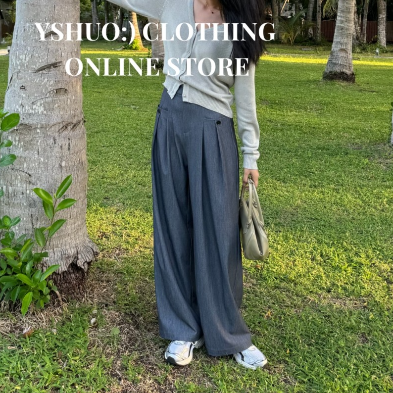 红红【雨夜深空】双褶小众设计自然垂感通勤休闲裤 3709