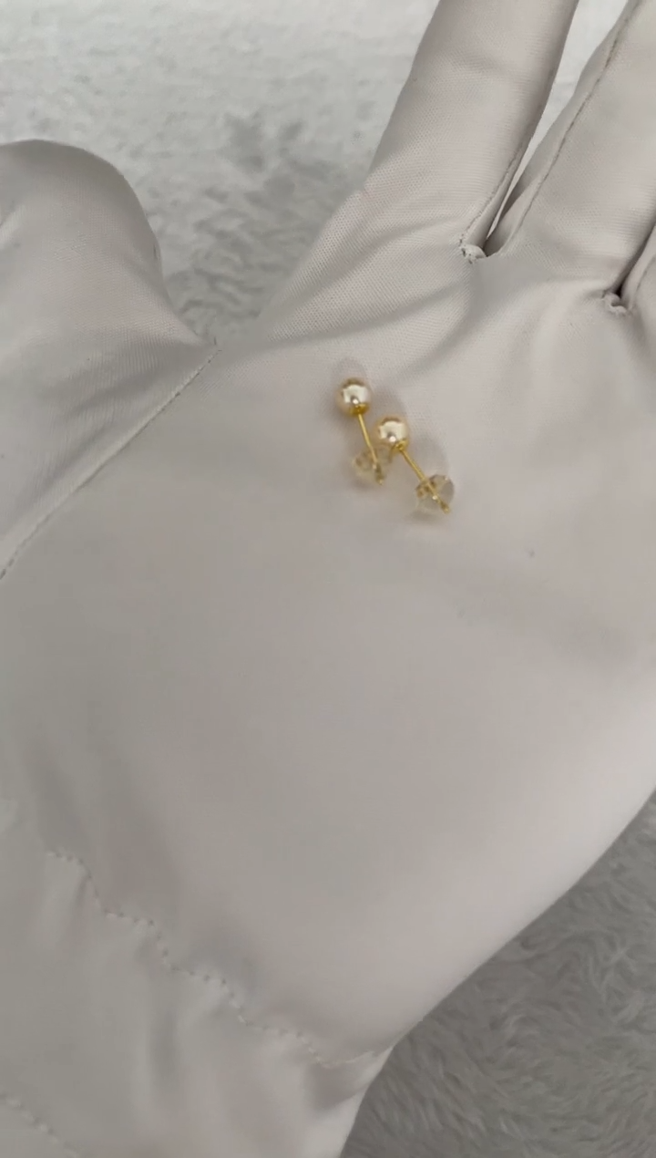 银S925镶嵌海水珍珠耳钉AK羽皇金素钉5-5.5mm