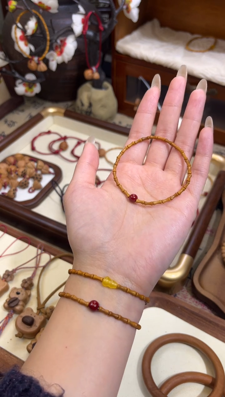 手串桃核【桃缘行】竹节「红色莎莎」桃木桃核辟、挡、驱、护 备注手围