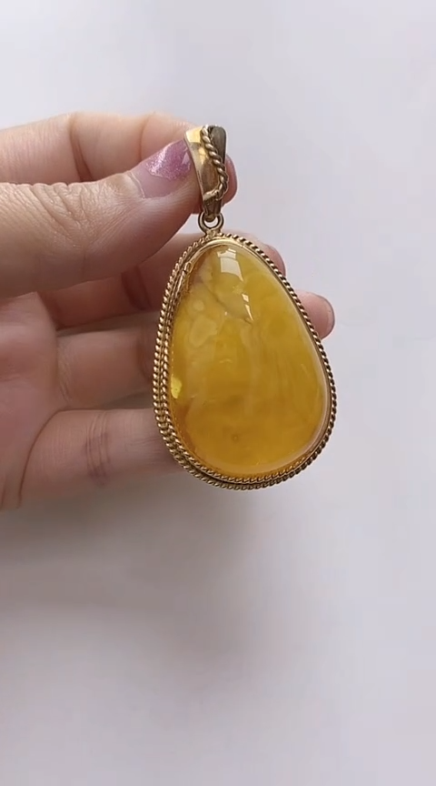 【闪购商品】琥珀裸石银S925镶嵌蜜蜡吊坠